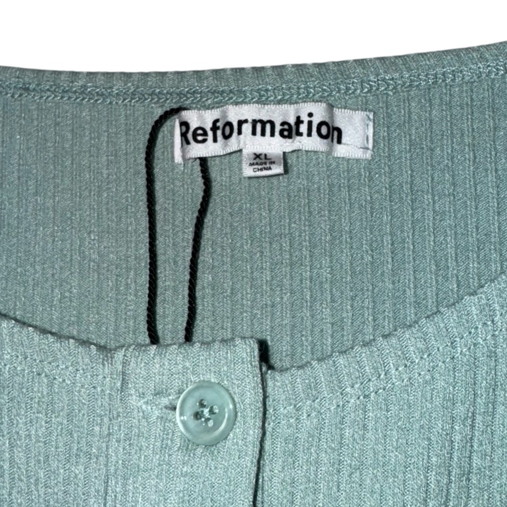 REFORMATION Niko Ribbed Cropped Cardigan Cute Knit Top in Pistachio Green XL - Picture 7 of 7